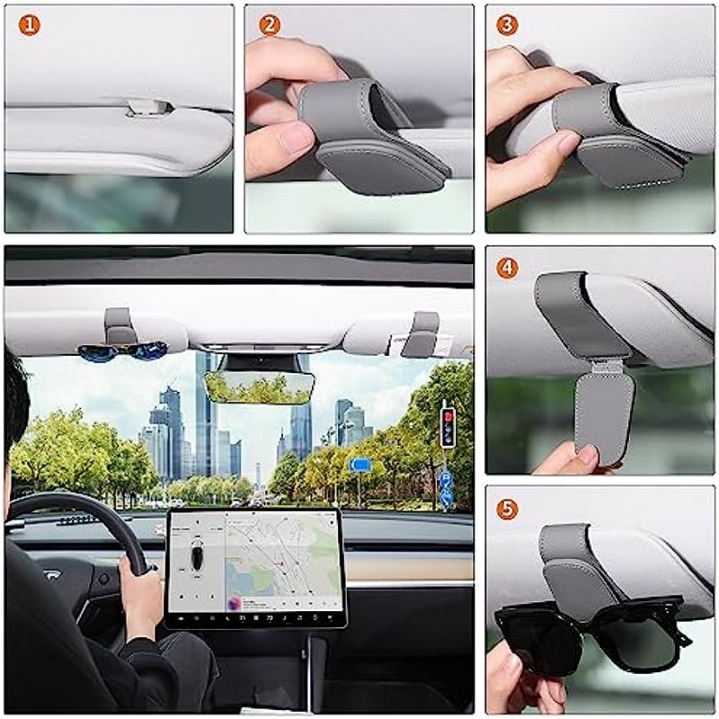 Car Sunglasses Holder Clip Magnetic Leather Sun Visor Organizer