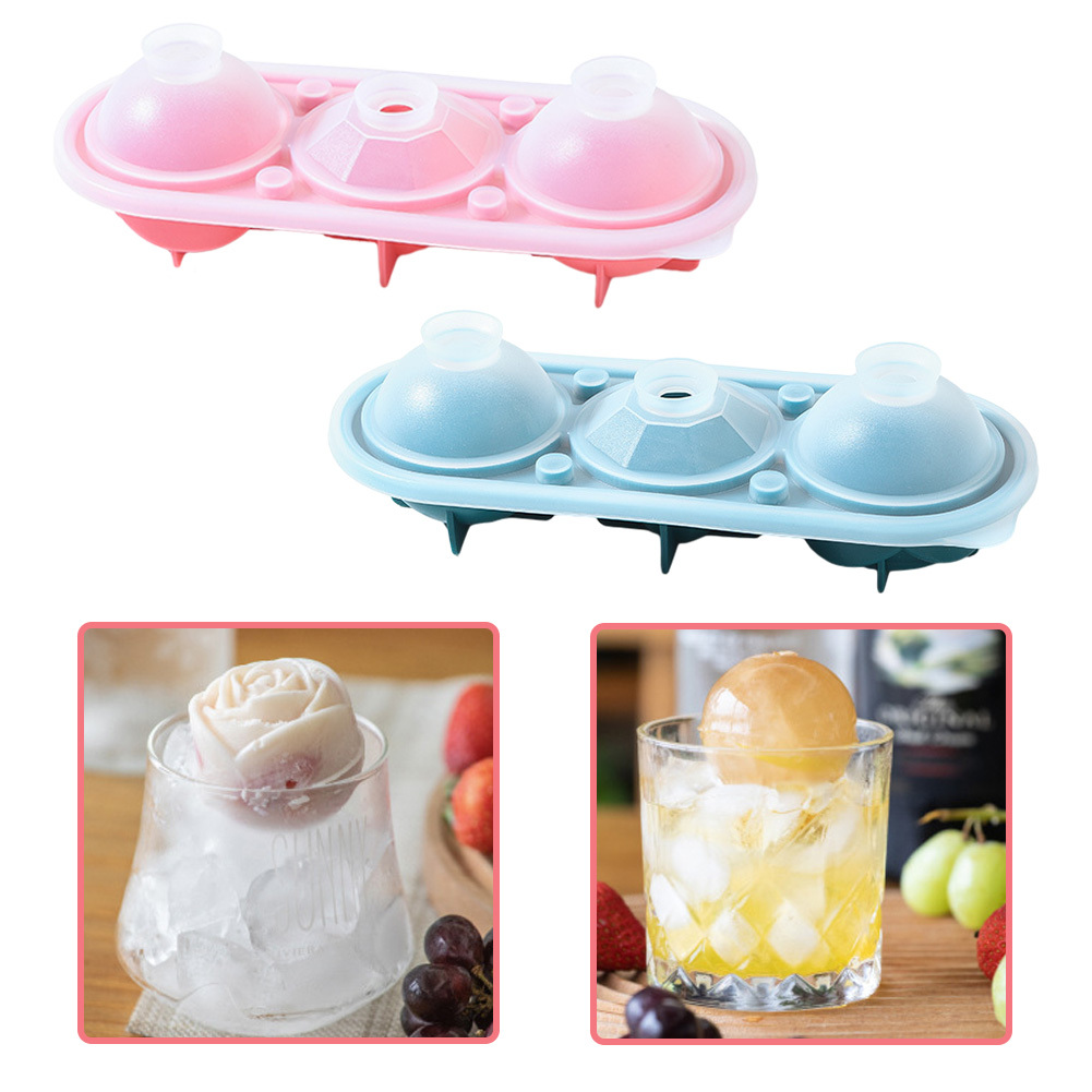 2 in 1, 3D Rose Ice Molds & Large Ice Cube Tray W/H lid, 4 Giant
