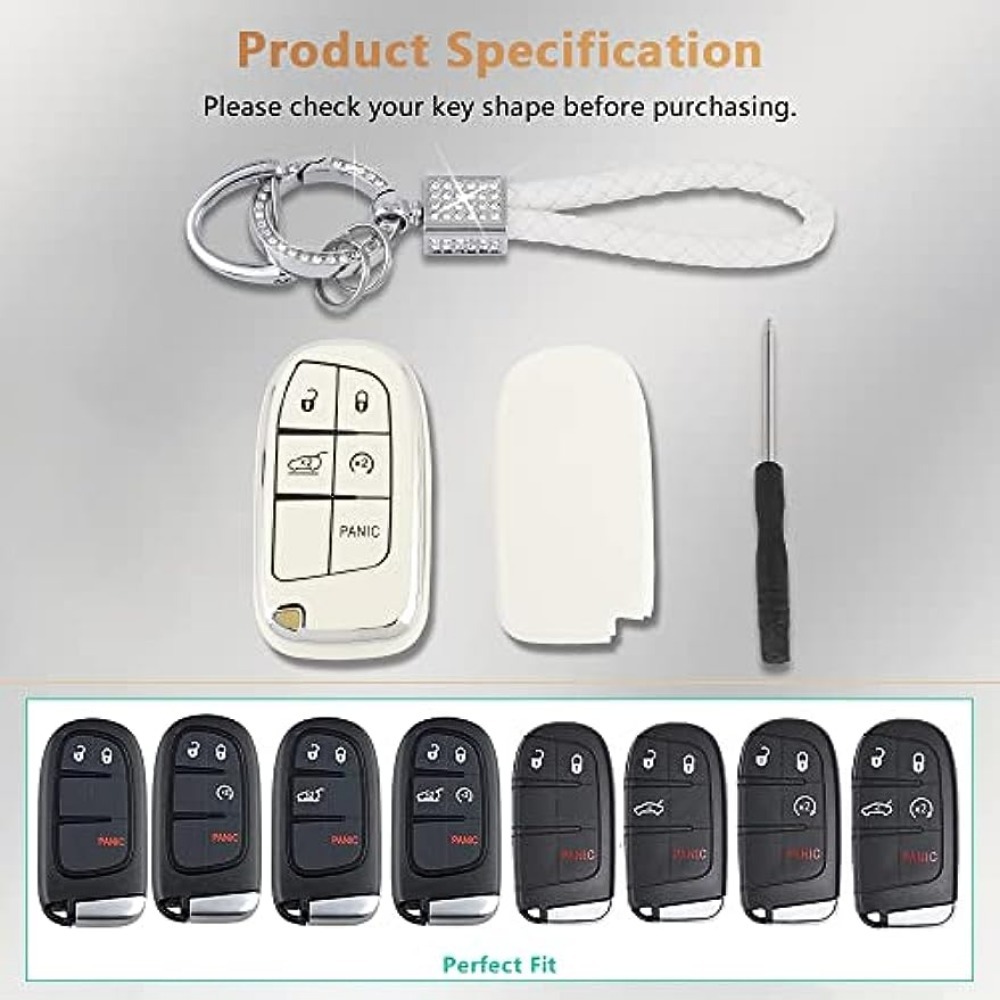 for Jeep Key Fob Cover Keycover Soft TPU Keys Shells Keychain Full Covers  Protector Case Cute White Compatible with Jeep Grand Cherokee Compass