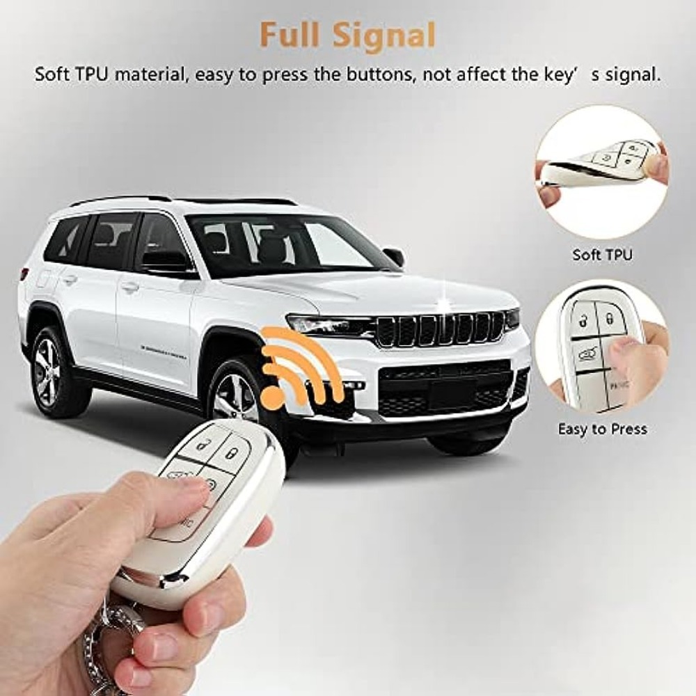 for Jeep Key Fob Cover Keycover Soft TPU Keys Shells Keychain Full Covers  Protector Case Cute White Compatible with Jeep Grand Cherokee Compass