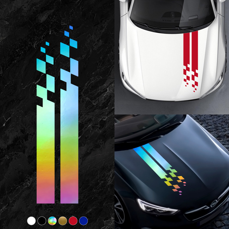 

Universal Hood Sports Long Striped Plaid Car Stickers Car Modified Head Cover Scratches To Block Creative Stickers