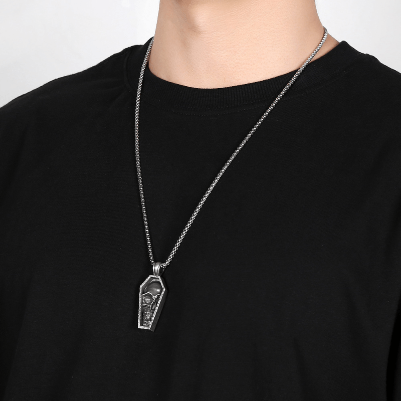 Dropship Men's Punk Necklace Coffin Skull Pendant Personalized Titanium  Steel Hip Hop Ear Accessories to Sell Online at a Lower Price