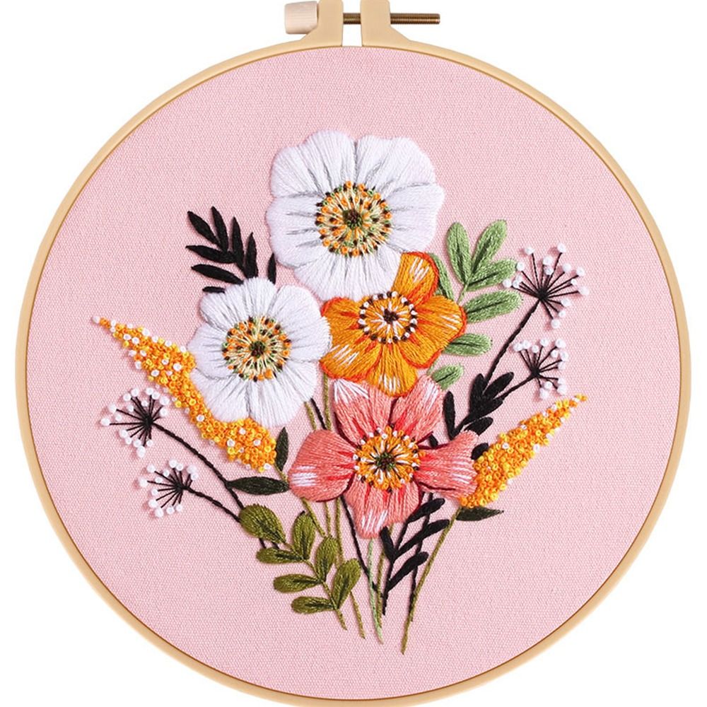 Embroidery Kit Beginners Practicing Flower Pattern Material - Temu