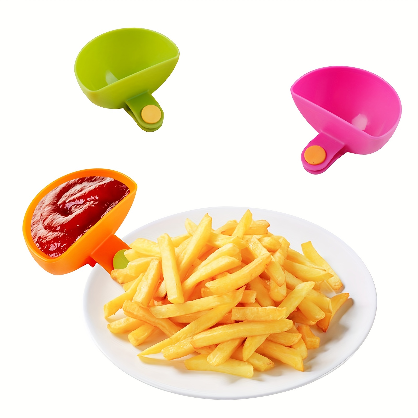 

4pcs Colorful Plastic Dip Clip Bowl Plate Holders - , Pink, Orange & Yellow - Pp Material, Dishwasher Safe, Chips, Sauces, Veggies & Outdoor Gatherings