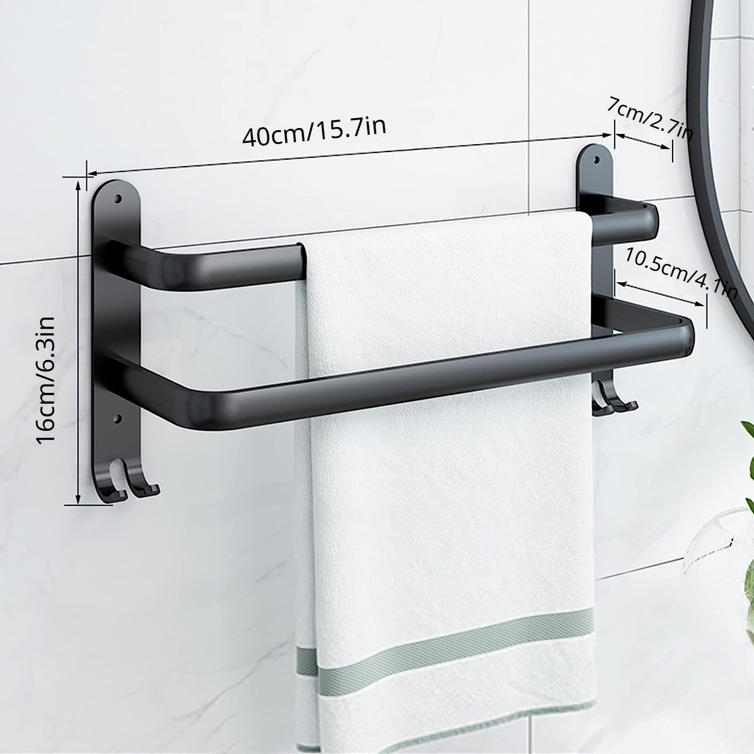 Towel Holder Black Matt Aluminium Towel Rail No Drilling - Temu