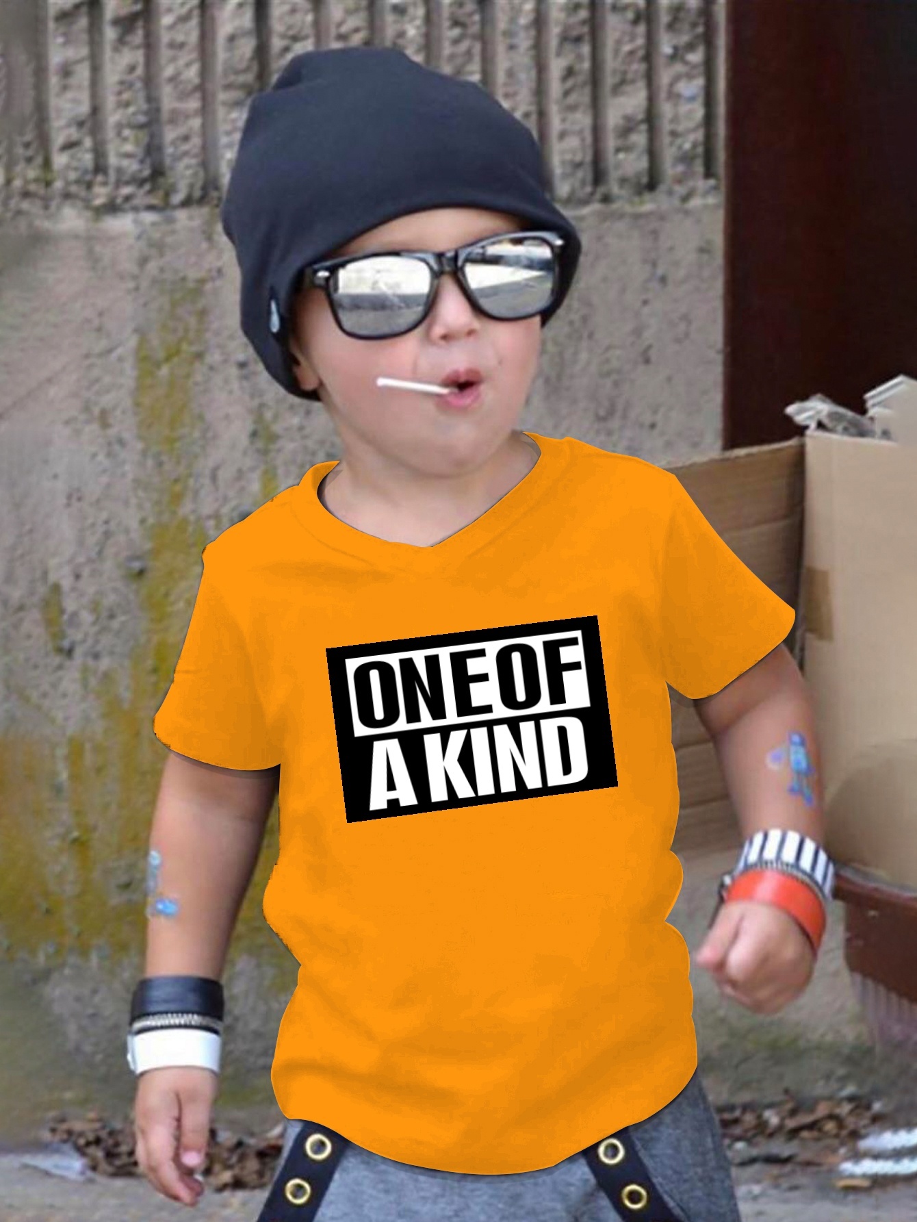 One Of A Kind Letter And Moon Print Boys Creative T-shirt