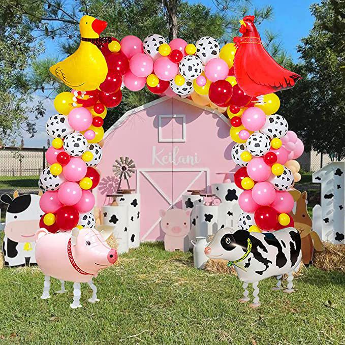 10 palloncini a forma di animale, con animali da fattoria, anatra, gallo,  maiale, pecora, cavallo, mucca, asino, per feste a tema fattoria, feste di  compleanno, barbecue, decorazione per feste a tema 