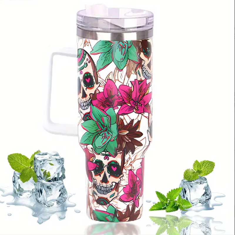 Skull Flower Tumbler With Lid Stainless Steel Water Bottle - Temu