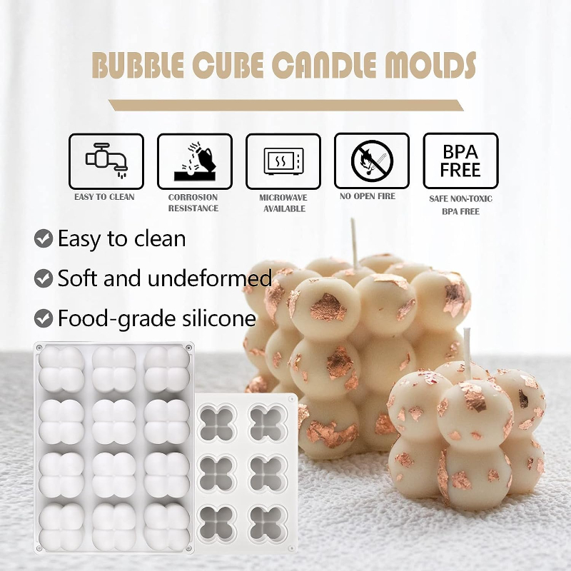 3D Bubble Candle Molds - 6 Cavity Bubble Cube Silicone Mold for Candles Soap  Making, Bubble Cake Mold for Baking Dessert Mousse Cake Jelly Ice Cream
