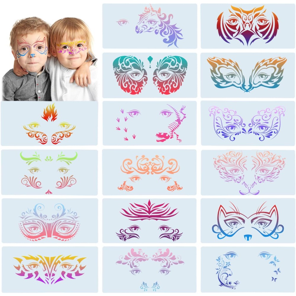  Face Paint Stencils, 12Pcs Reusable PET Face Painting Template  Halloween DIY Facial Makeup Painting Stencils for Christmas Party Cosplay  School Carnivals