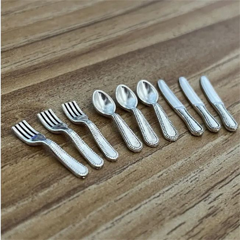 1 Inch Scale Silver Flatware Dollhouse Miniature Set - 12 pieces