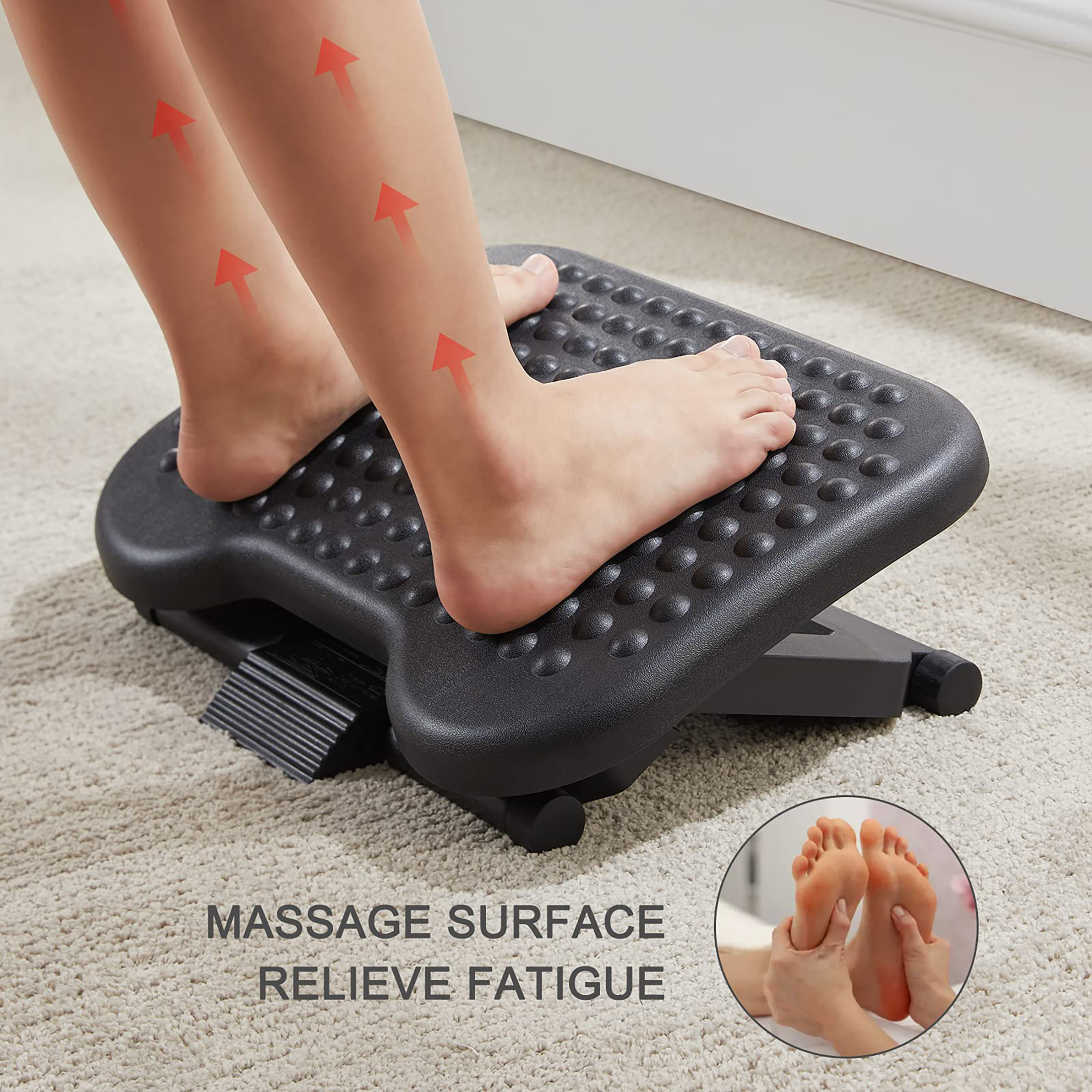 Adjustable Under Desk Footrest Ergonomic Foot Massager Footrest