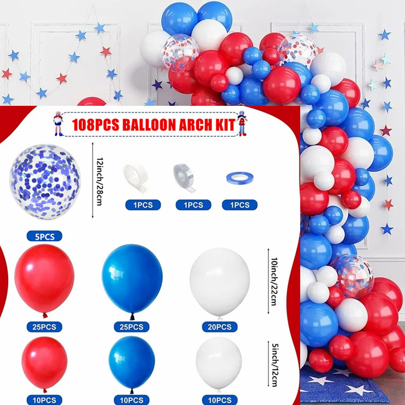 108pcs, Kit De Guirlande De Ballons Bleu Marine Rouge Blanc Pour