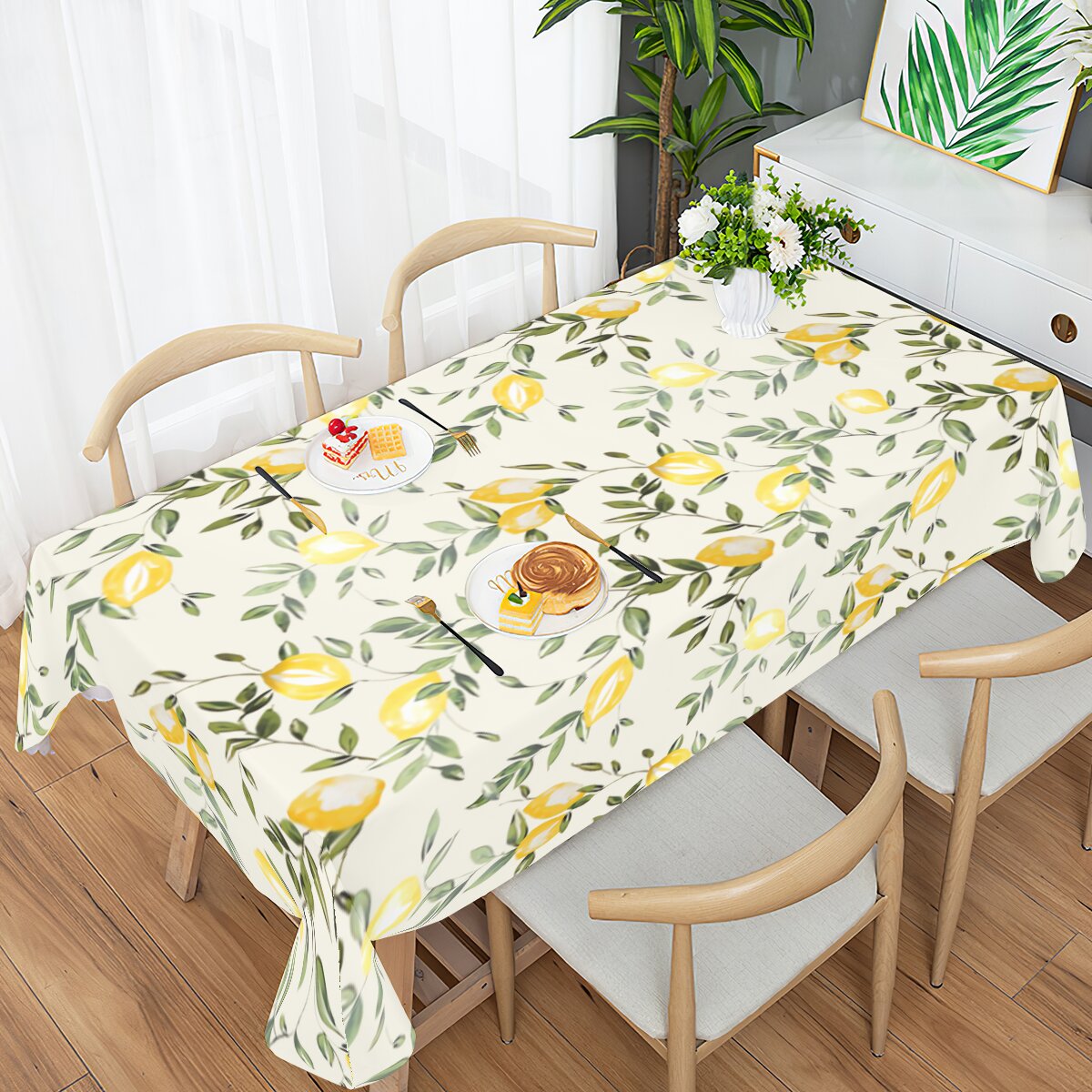 

1pc, Polyester Tablecloth, Lemon Pattern Table Cover, Pastoral Style Waterproof Oilproof Washable Table Cloth, Household Rectangular Tablecover, Kitchen Dining Table Decor, Room Decor