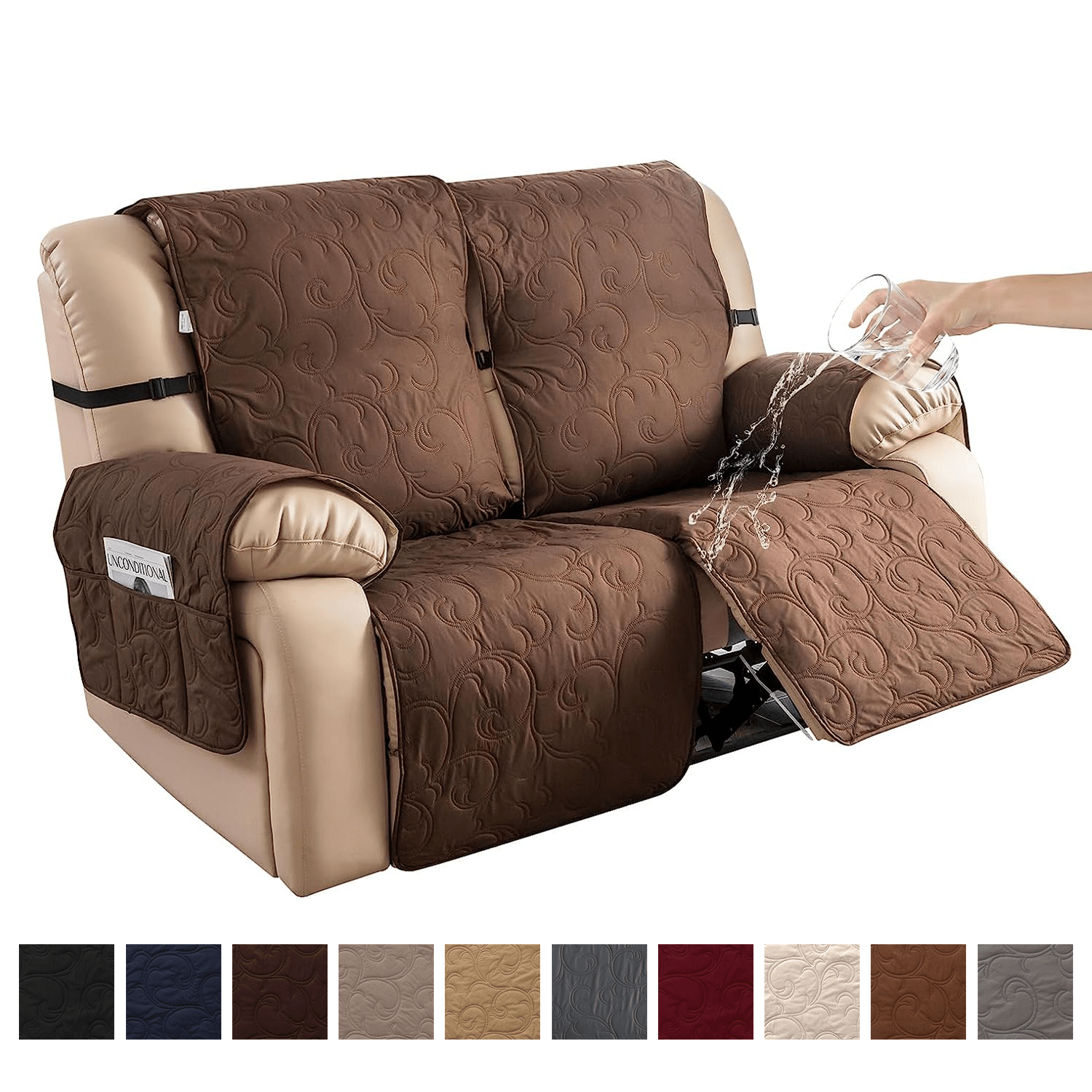  BW0057 Funda de sofá para sofá, sofá, decoración de moda,  acolchada, protector de muebles, fundas antideslizantes para Loveseat,  futón, reclinable, lavable a máquina (1 unidad, 43 x 83 pulgadas, marrón) 