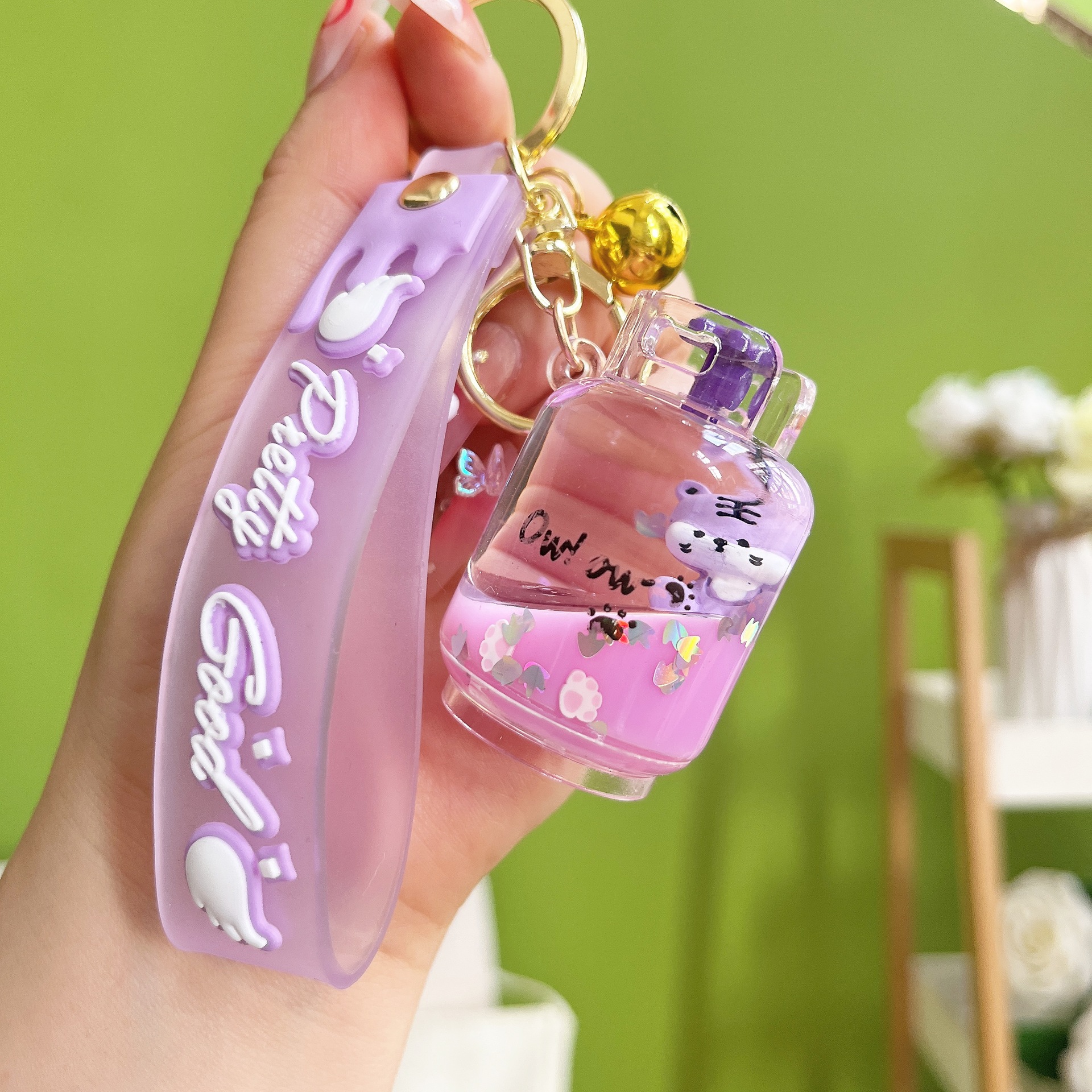 Cartoon Floating Tiger Keychain Liquid Quicksand Keyring Charm Bag