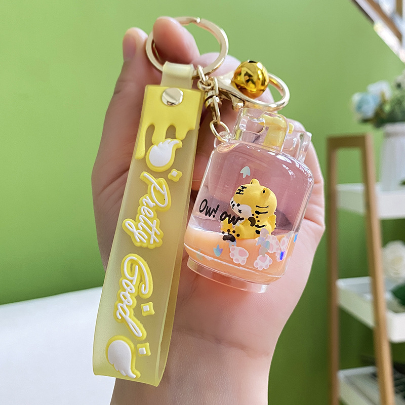 Cartoon Floating Tiger Keychain Liquid Quicksand Keyring Charm Bag