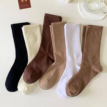 5 6pairs unisex casual plain color socks fashion versatile socks breathable comfy crew socks casual sports socks for men women