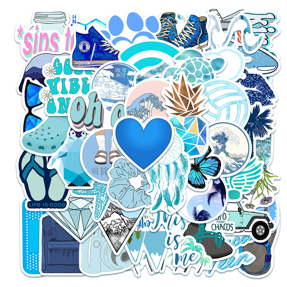 100 Blue Water Bottle Stickers Pack Vsco Stickers, Laptop Cute Stickers  Waterproof Vinyl Stickers, Aesthetic Stickers, Teens Stickers 