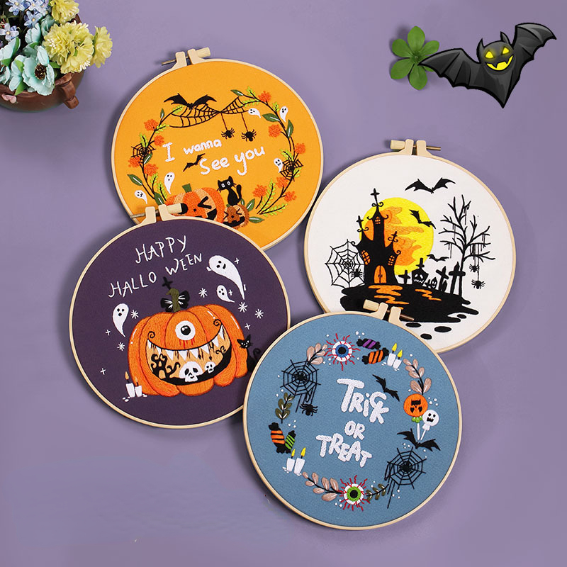 3d Anima Halloween Lembroidery Starter Kit For Beginners, Cross Stitch Kits  For Adults, Include Embroidery Cloth With Flower Patterns And Embroidery  Hoop, Threads, Needles And Instruction - Temu Italy