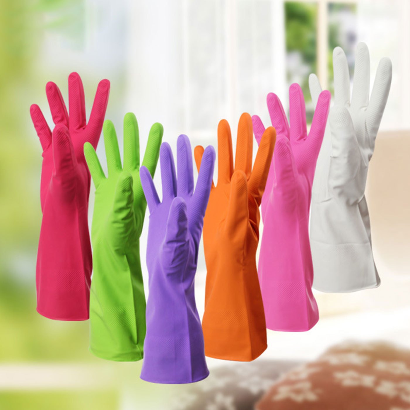 Vert-M-Gants de lavage femme épaississement PVC ménage nettoyage  imperméable à l'eau protège - mains latex durable lavage linge brosse bol  chêne