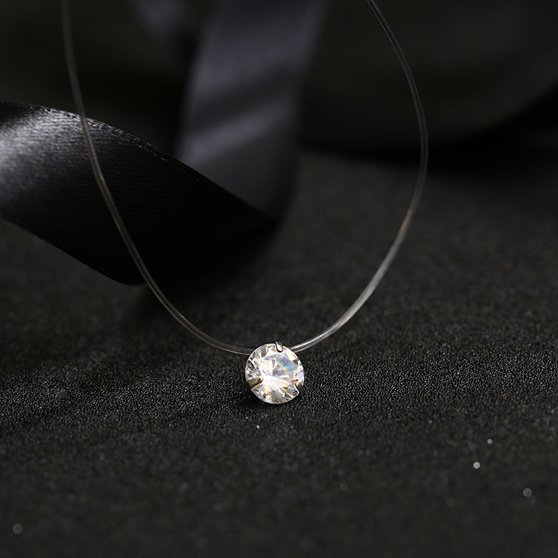 Transparent Necklace With Mini Zircon Pendant in P. Gold Invisible Nylon  Illusion Fishing Line Necklace 