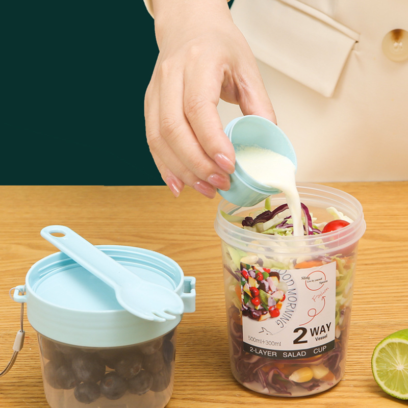 Portable Salad Cup Double Oatmeal Cup Yogurt Nut Fat-reduced Vegetable  Fruit Box Cup With Lid Spoon Breakfast Cup Lunch Box - Temu