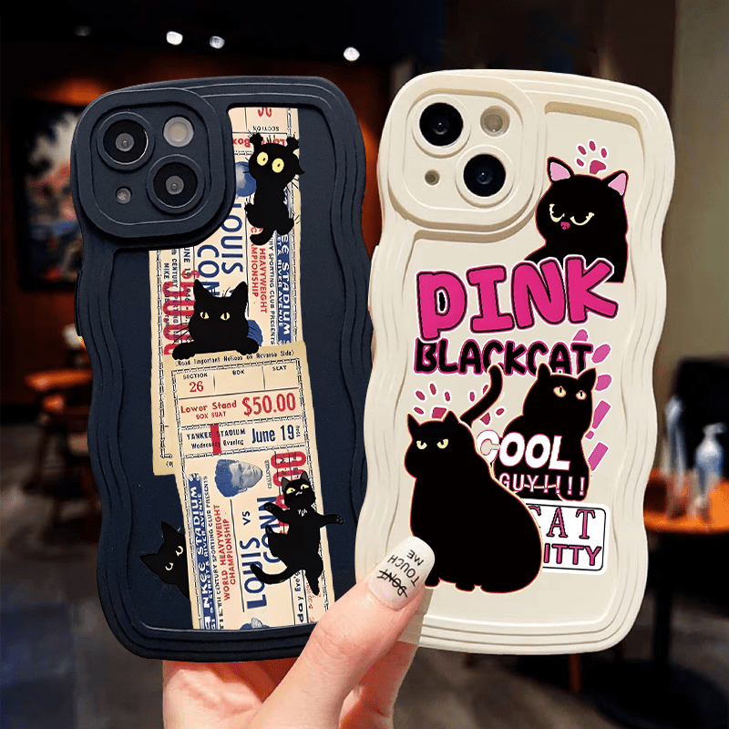 2pcs Black Cat Pattern Phone Case For Iphone 11 12 13 14 Pro Max