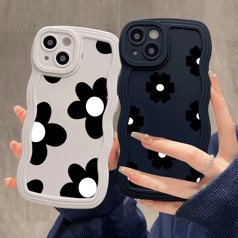 

2pcs Black Flower Graphic Luxury Phone Case For 11 14 13 12 Pro Max Xr Xs 7 8 Plus Cls Car Shockproof Cases Fall Bumper Back Soft Matte Lens Protection Cover Pattern Cases