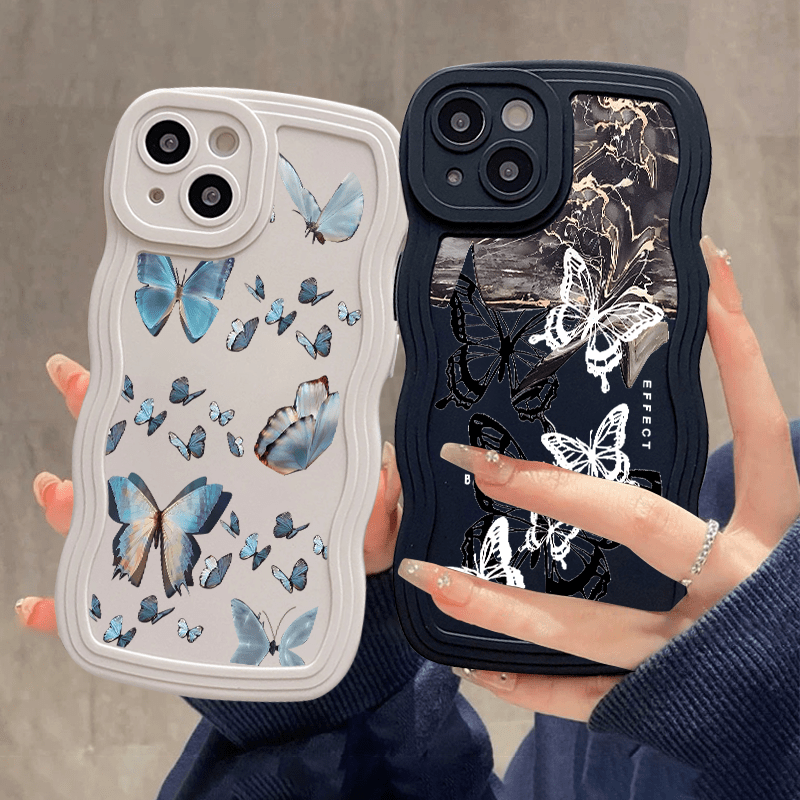 

2pcs Butterfly Graphic Luxury Phone Case For 11 14 13 12 Pro Max Xr Xs 7 8 Plus Car Shockproof Cases Fall Bumper Back Soft Matte Lens Protection Cover Pattern Cases