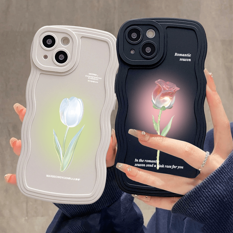 

2pcs Phone Case With Rose Graphic Shockproof For 14 13 12 11 Pro Max X Xr Xs 7 8 Plus Bumper Back Soft Cover Phone Cases