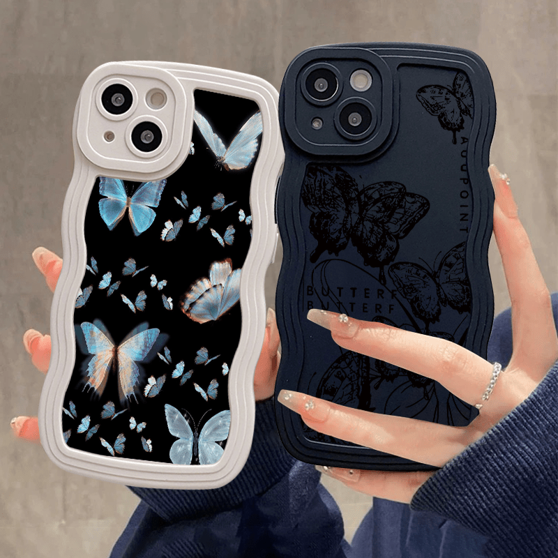 

2pcs Butterfly Graphic Luxury Phone Case For 11 14 13 12 Pro Max Xr Xs 7 8 Plus Shockproof Cases Fall Bumper Back Soft Matte Lens Protection Cover Pattern Cases