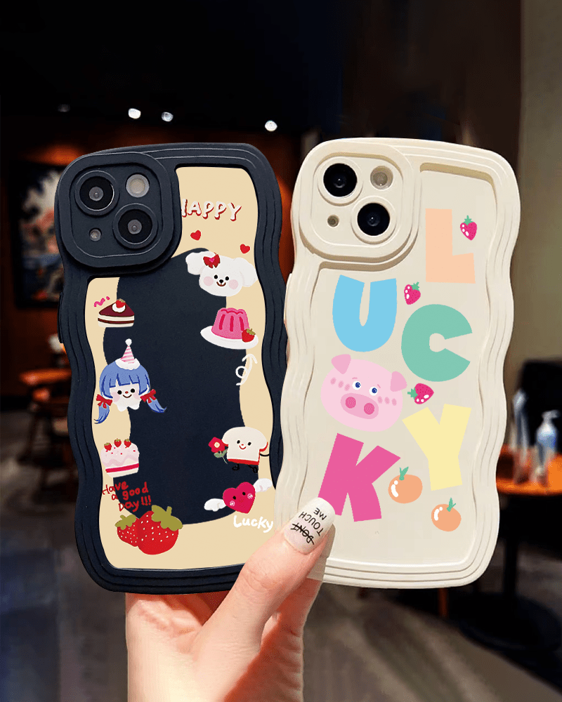 2pcs Colorful cute sticker Graphic Luxury Phone Case for iPhone 11 14 13 12  Pro Max XR XS Plus CLS Car Shockproof Cases Fall Bumper Back Soft Matt