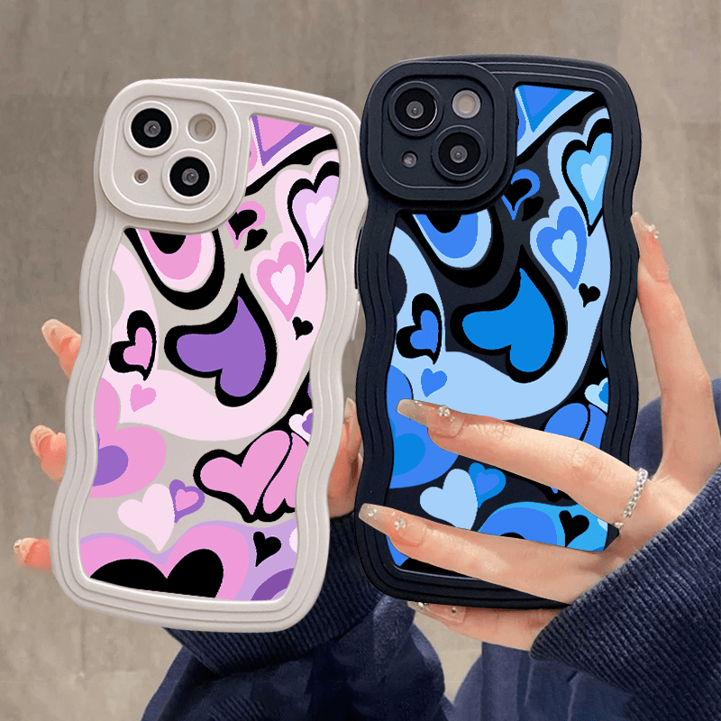 

2pcs Blue Heart Graphic Luxury Phone Case For Iphone 11 14 13 12 Pro Max Xr Xs 7 8 Plus Shockproof Cases Fall Bumper Back Soft Matte Lens Protection Cover Pattern Cases
