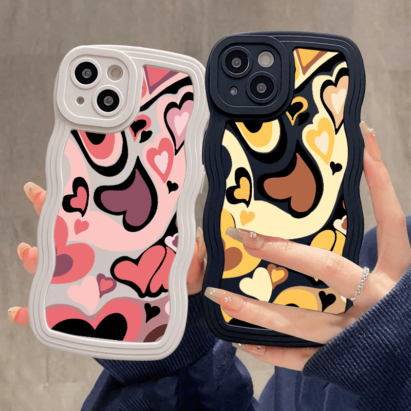 

2pcs Yellow Heart Graphic Luxury Phone Case For 11 14 13 12 Pro Max Xr Xs 7 8 Plus Shockproof Cases Fall Bumper Back Soft Matte Lens Protection Cover Pattern Cases