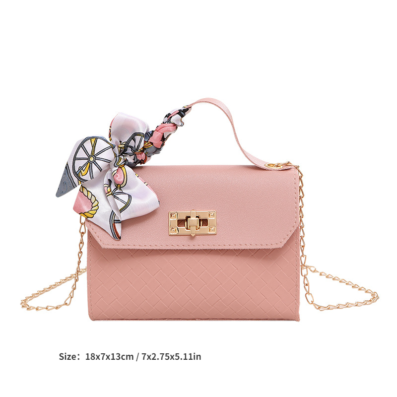 Women Fashion Solid Color Handbag, Silk Scarf Mini Chain Bag