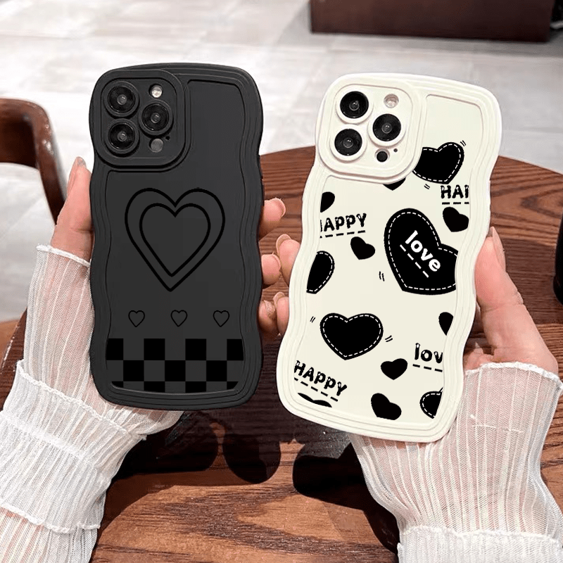 2pcs phone case black hearts graphic shockproof 14 13 - Temu