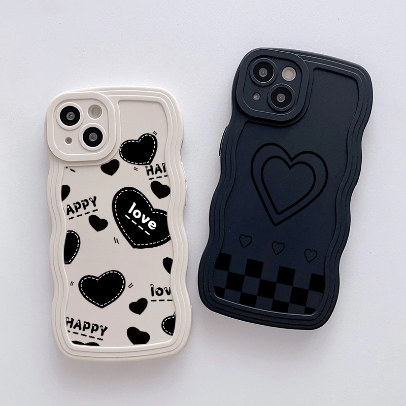 2pcs phone case black hearts graphic shockproof 14 13 - Temu