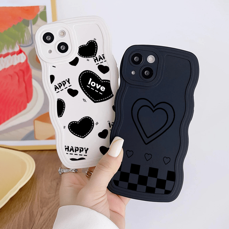 2pcs phone case black hearts graphic shockproof 14 13 - Temu