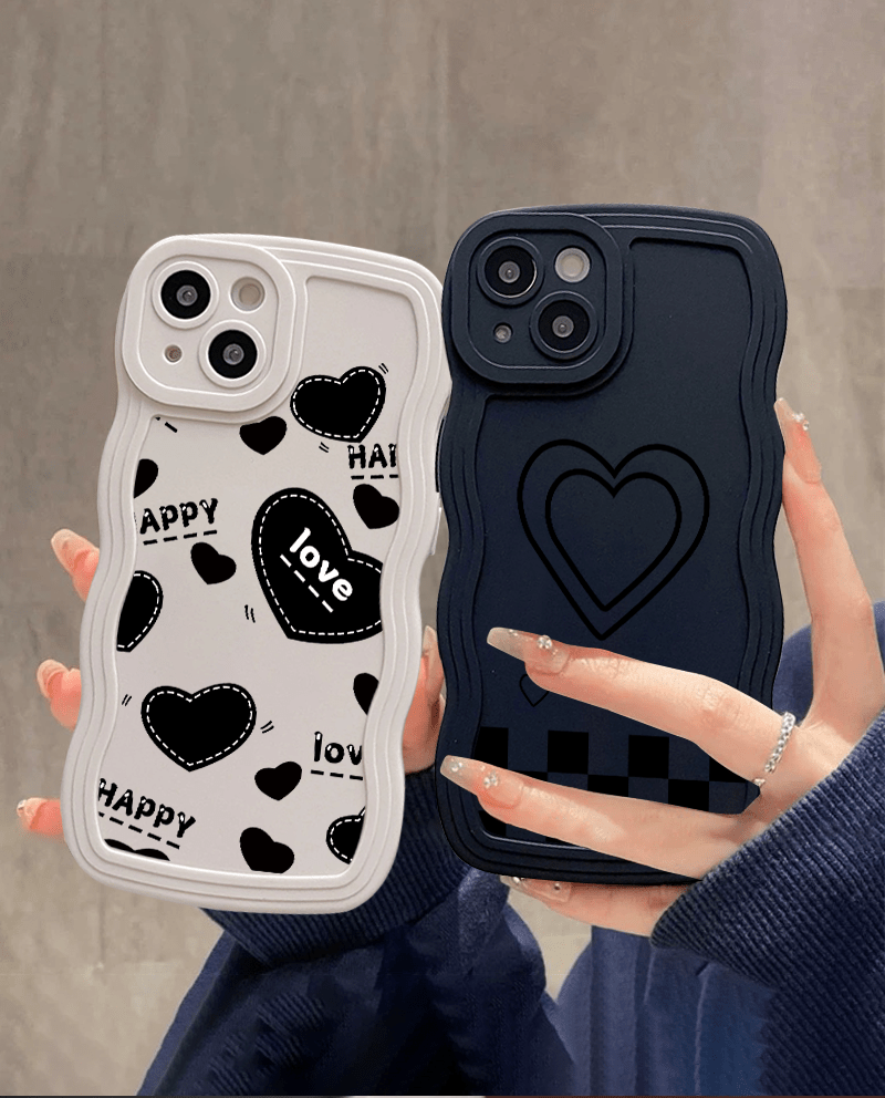 2pcs phone case black hearts graphic shockproof 14 13 - Temu