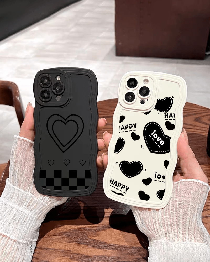 2pcs phone case black hearts graphic shockproof 14 13 - Temu