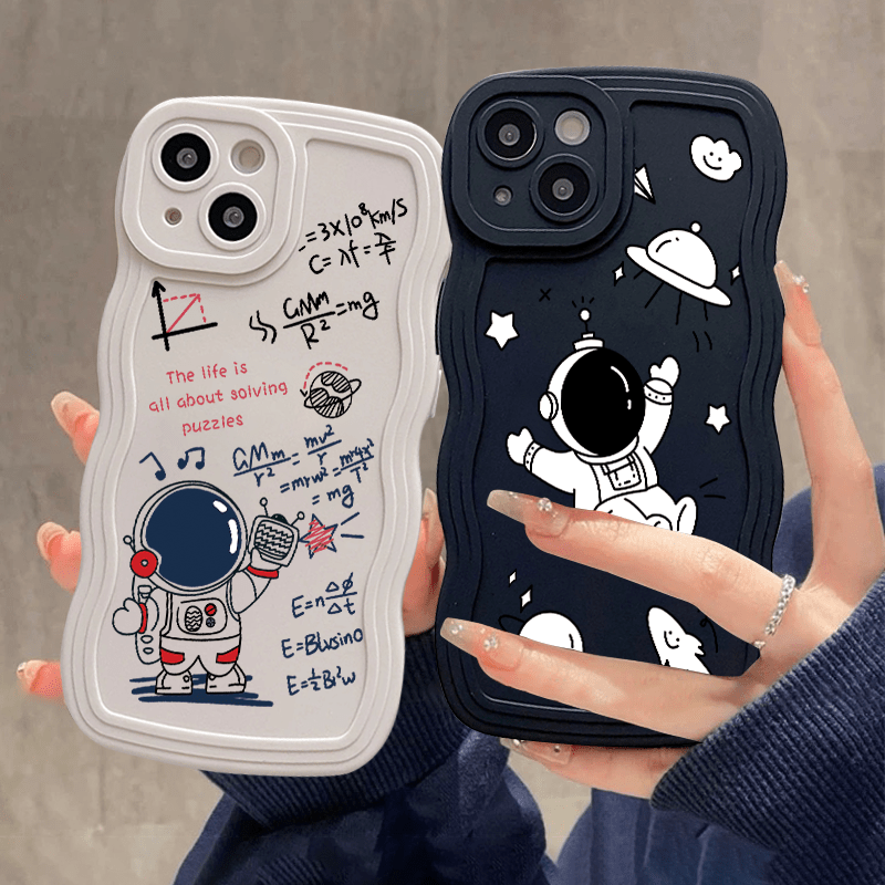 

2pcs Anime Astronaut Graphic Luxury Phone Case For 11 14 13 12 Pro Max Xr Xs 7 8 Plus Shockproof Cases Fall Bumper Back Soft Matte Lens Protection Cover Pattern Cases
