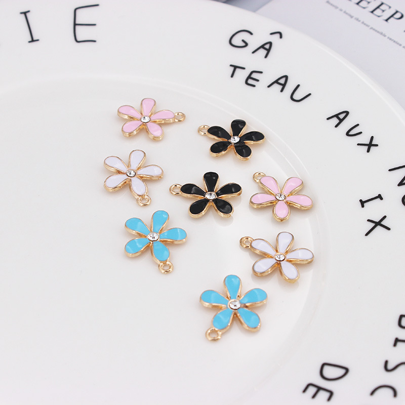 10pcs Enamel Flower Charm for Jewelry Making Supplies Necklace