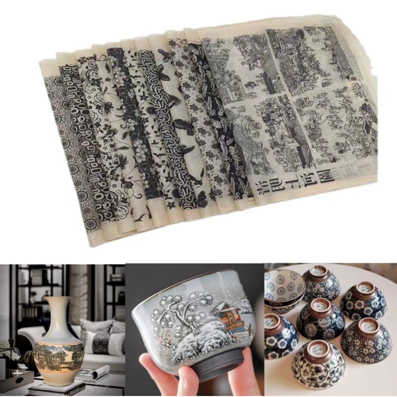 1PC Pottery Art Transfer Paper Glaze Underglaze Black Flower Paper Ceramic  Decal Paper DIY Polymer Clay Tools