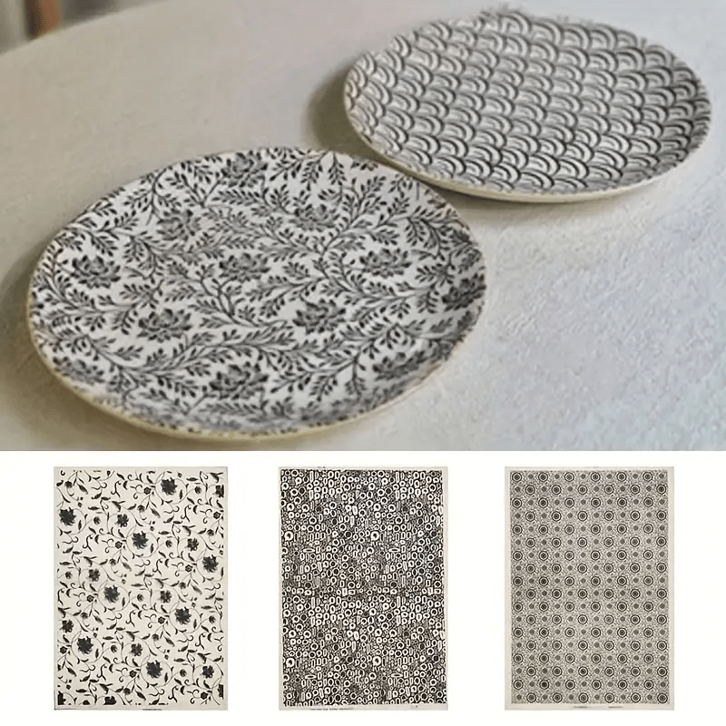 1pcs Pottery Black Floral Paper Underglaze Ceramic Plain Cut and