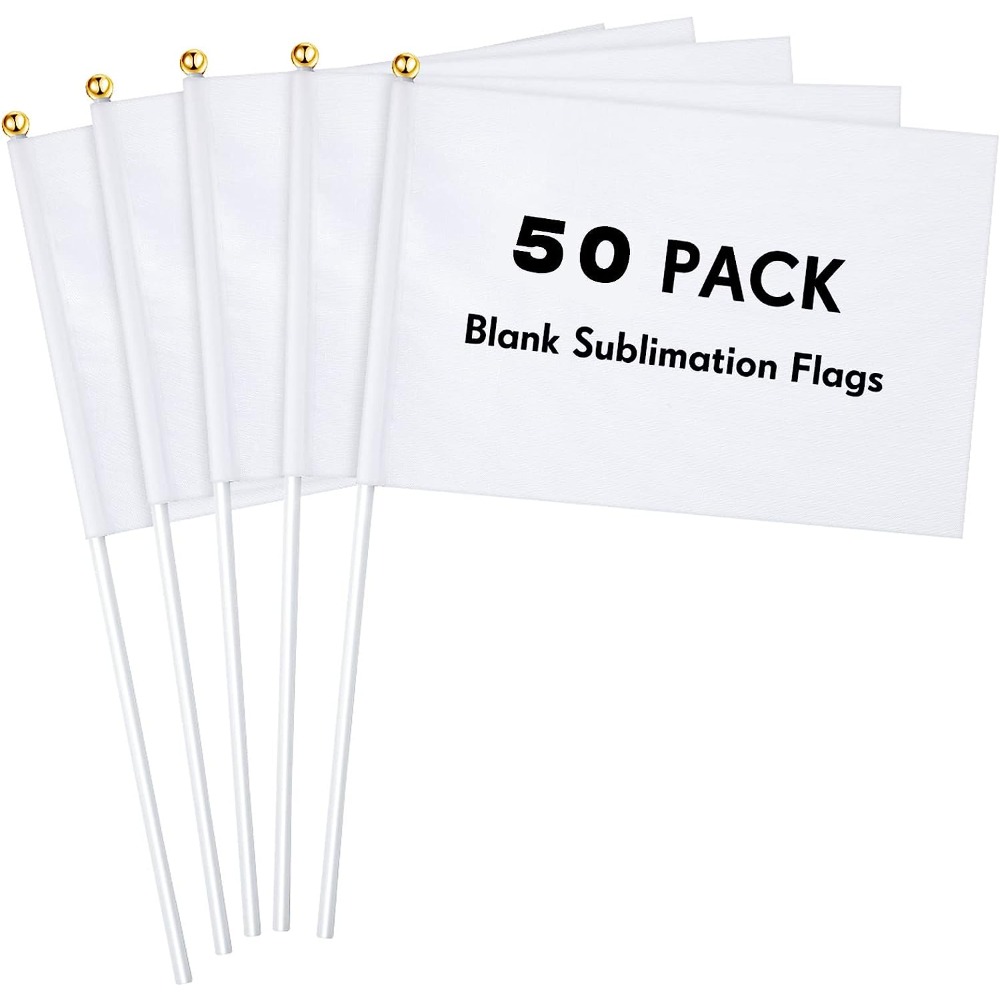 

50pcs White Small Mini Flags Bulk Sublimation Blank Flags Solid Plain White Flag Hand Held Diy Miniature Flags On Stick For Garden Car Parades Grand Opening Birthday Wedding Party Events Celebration