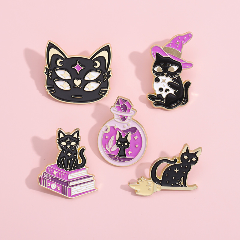 Badge, pin Black cat with a knife - . Gift Ideas