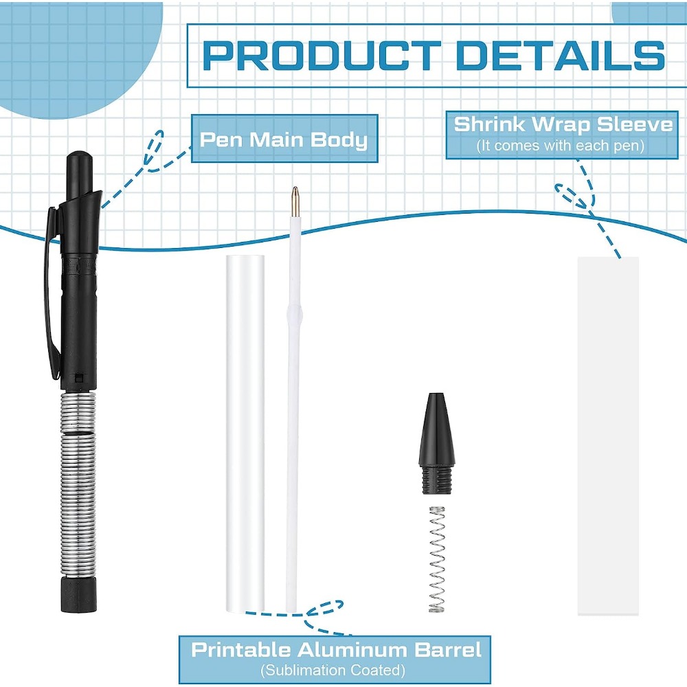 Joyibay Sublimation Pens Blank, 10 Pcs Heat Transfer Ballpoint Pens DIY  with 10 Pcs Shrink Wraps, Sublimation Coated Aluminum Pen Barrel, Blank