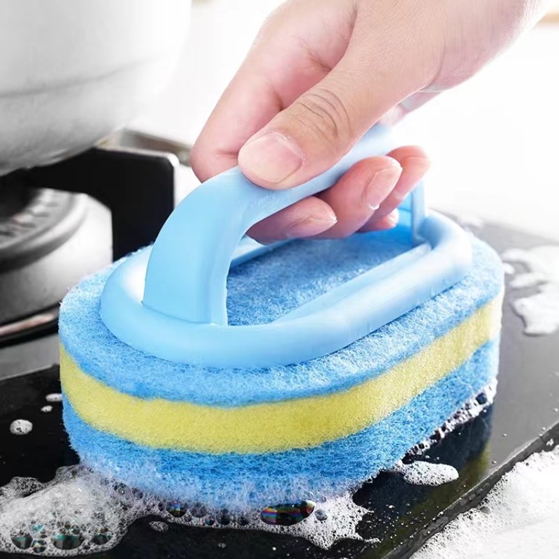 Sponge Cleaning Brush With Handle Kitchen Sponge Wipe - Temu