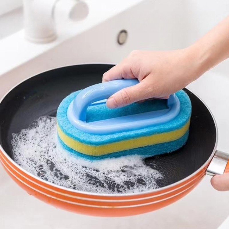 Sponge Cleaning Brush With Handle Kitchen Sponge Wipe - Temu